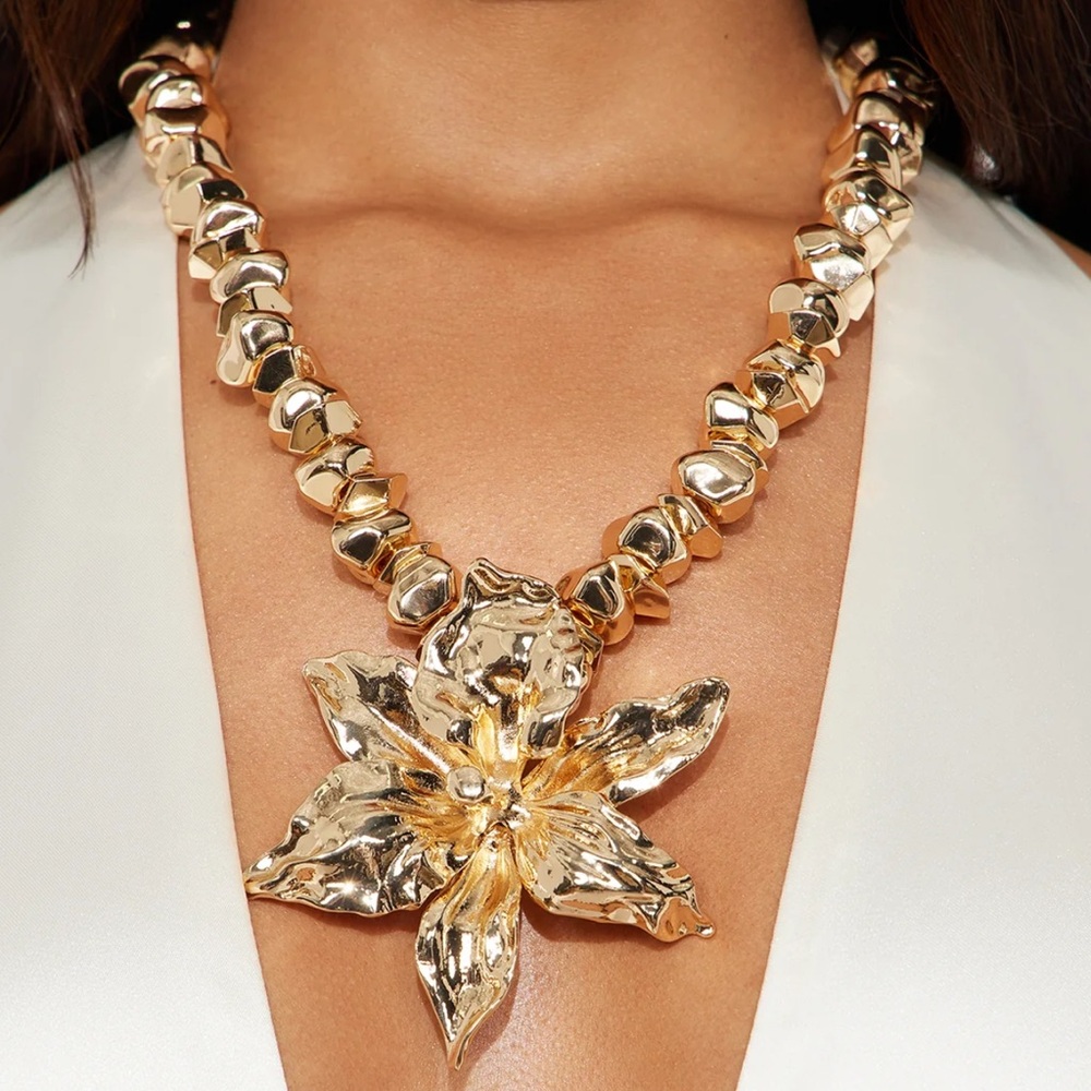 Gold Floral Statement Necklace
